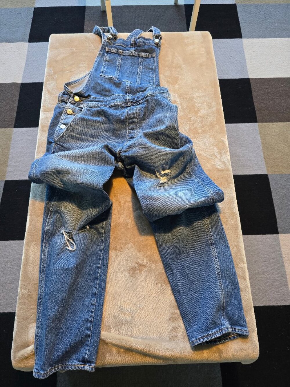 Old Navy "Cora" Distressed Blue Denim Overalls - Size 8
